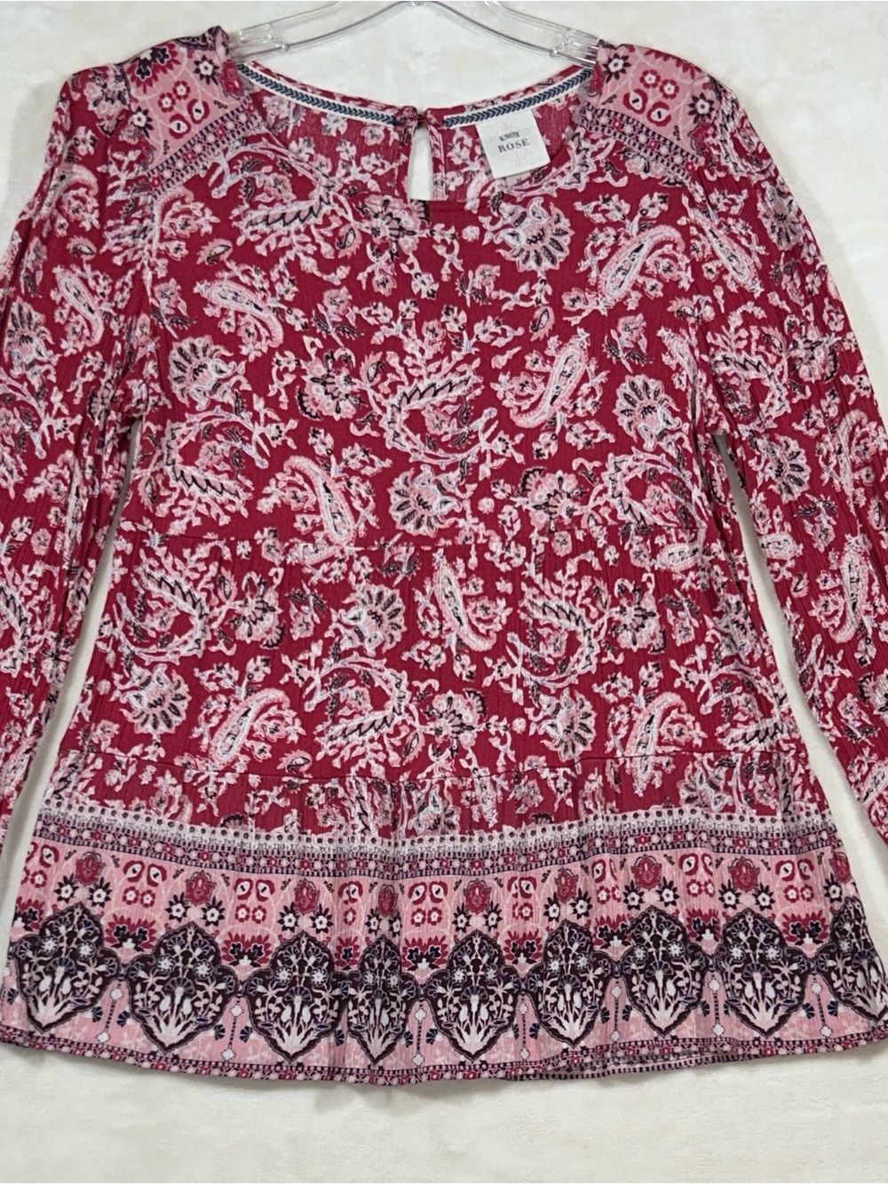 Knox Rose Magenta Red Paisley Boho Peasant Blouse Top Medium EUC
